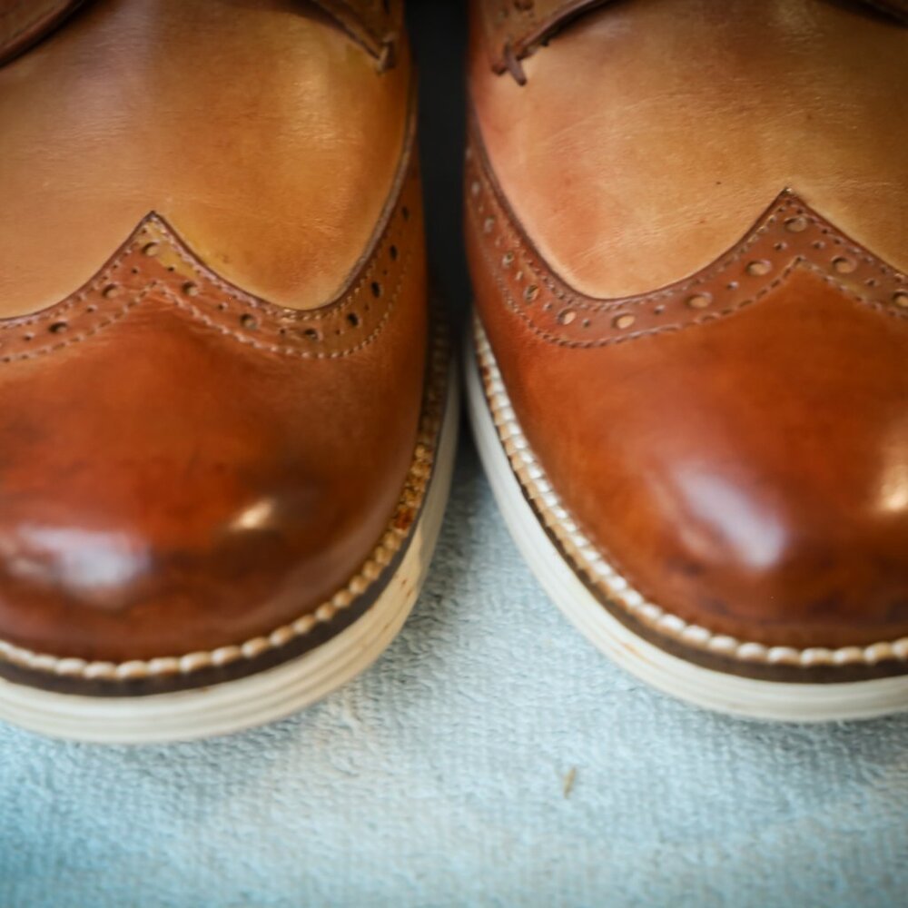 SALE - Cole-Haan 8.5-M Brown Wingtip Derby Mens Dress Shoes - Picture 4 of 12